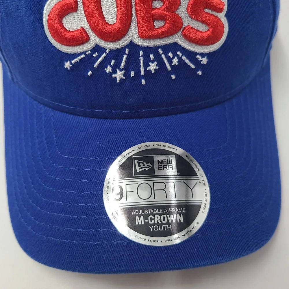 Youth Chicago Cubs Hat Snapback New Era 9Forty Blue Red MLB Fireworks M-Crown